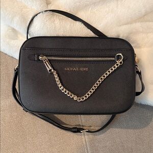 Michael Kors Black Saffiano Leather Crossbody with Gold Chain